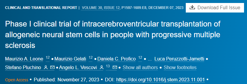神經干細胞腦內移植治療15名多發性硬化癥患者：臨床試驗結果已揭曉！