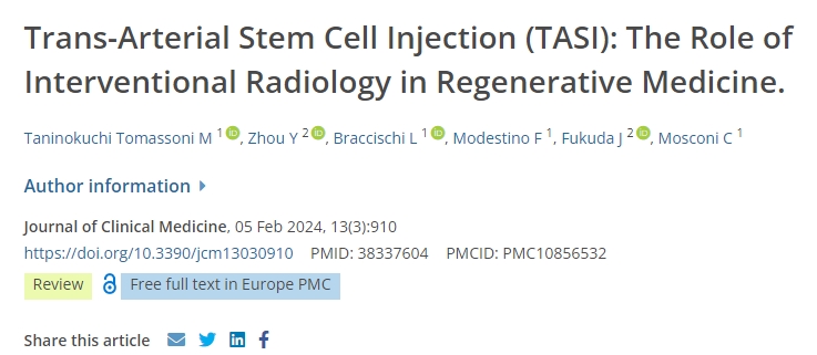 經動脈干細胞注射（TASI）：介入放射學在再生醫學中的作用