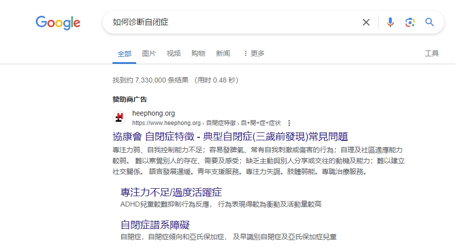 如果你用谷歌搜索“如何診斷自閉癥？”