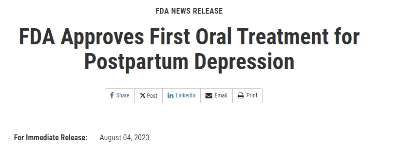 FDA 批準首個產后抑郁癥口服治療藥物