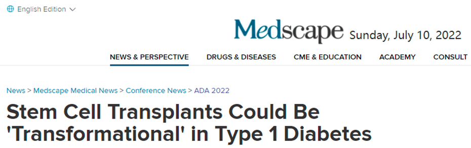 干細胞移植可能對1型糖尿病具有“變革性作用