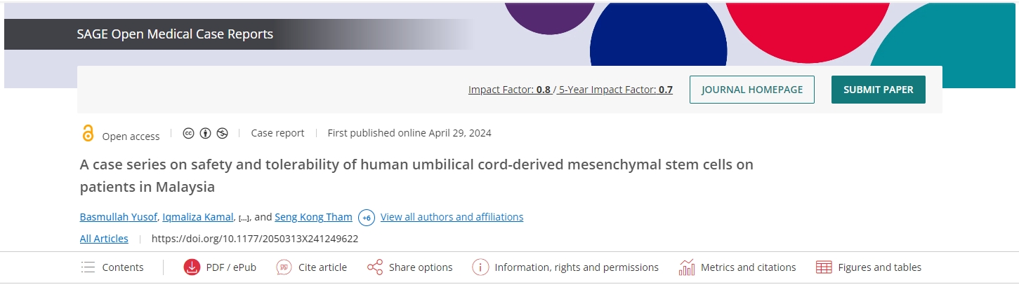 9名馬拉西亞患者接受干細胞治療，隨訪表示均有積極反應，沒有任何副作用