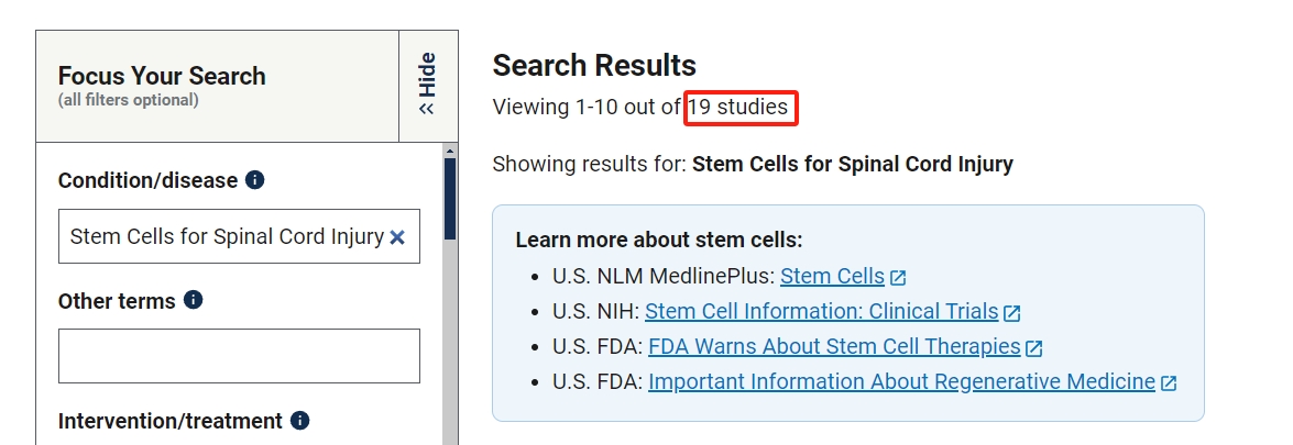 干細胞治療脊髓損傷的臨床研究項目有19項。其中已完成的有4項。