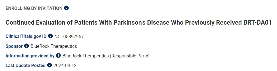 對之前接受過BRT-DA01治療的帕金森病患者進行持續評估