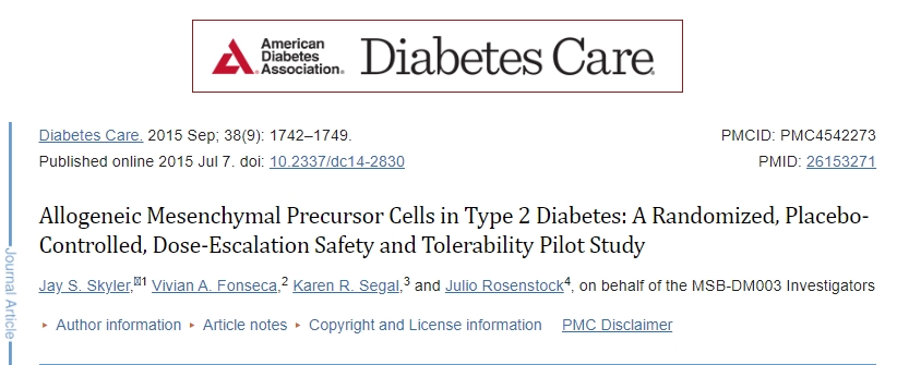 同種異體間充質前體細胞在 2 型糖尿病中的應用：一項隨機、安慰劑對照、劑量遞增安全性和耐受性試點研究