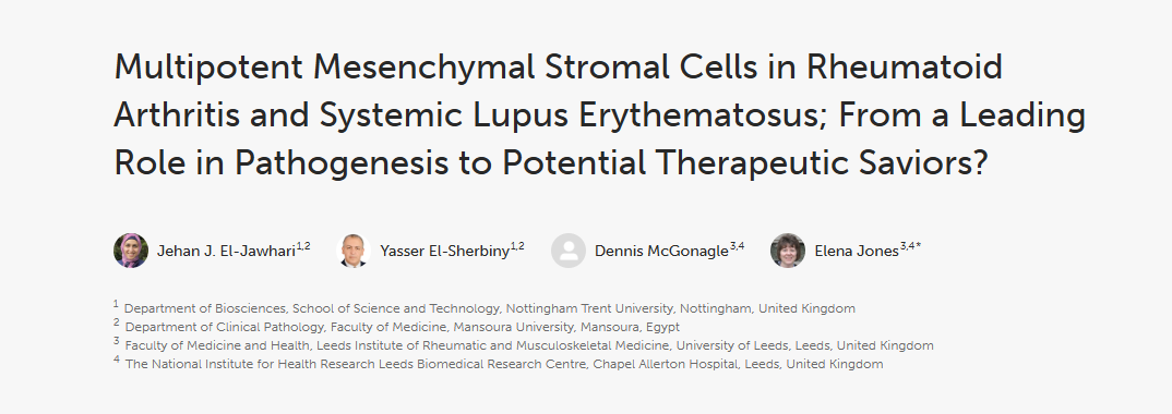 《類風濕性關節炎和系統性紅斑狼瘡中的多能間充質基質細胞；從發病機制中的主導作用到潛在的治療救星？》