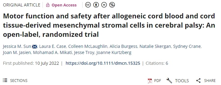 間充質干細胞治療腦癱后的運動功能和安全性：一項開放標簽、隨機試驗