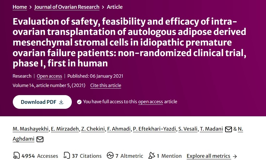 評估自體脂肪來源的間充質基質細胞卵巢內移植治療特發性卵巢早衰患者的安全性、可行性和有效性的I期非隨機臨床試驗。