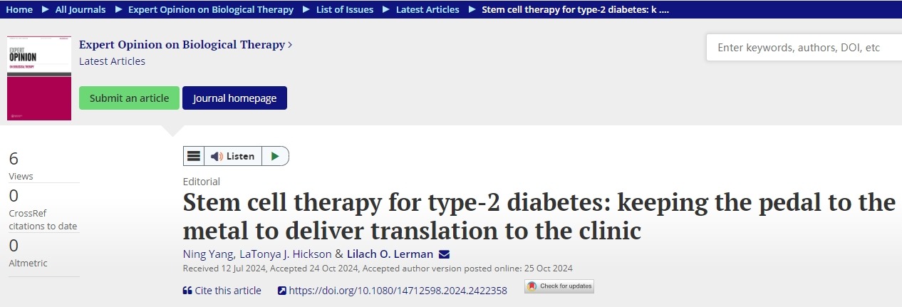 干細(xì)胞治療2型糖尿病：“我們”將全力以赴，把成果轉(zhuǎn)化為臨床治療