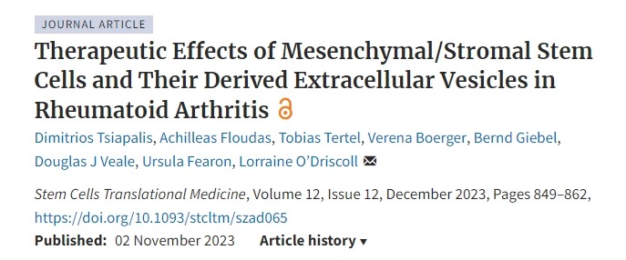 間充質(zhì)/基質(zhì)干細(xì)胞及其衍生的細(xì)胞外囊泡對(duì)類風(fēng)濕關(guān)節(jié)炎的治療作用
