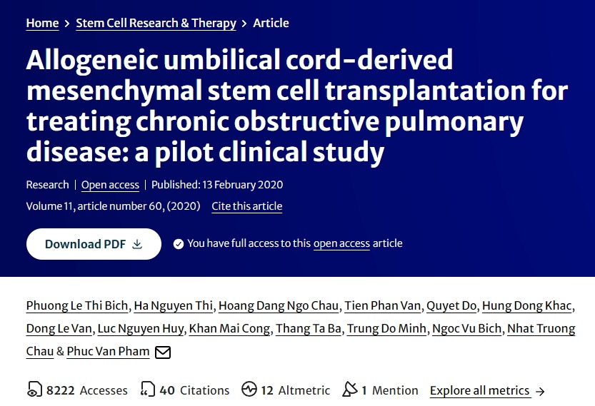 同種異體臍帶間充質干細胞移植治療慢性阻塞性肺病：一項初步臨床研究