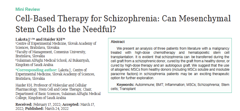 精神分裂癥的細胞療法：間充質干細胞能否干細胞能滿足需要嗎？