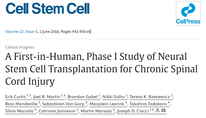 首次在人體進(jìn)行神經(jīng)干細(xì)胞移植治療慢性脊髓損傷的 I 期研究