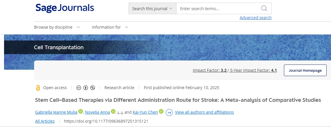 通過不同給藥途徑治療中風的干細胞療法：比較研究的薈萃分析