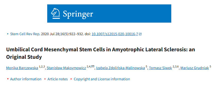 臍帶間充質干細胞在肌萎縮側索硬化癥中的應用：一項原創研究