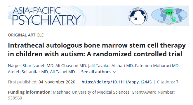 鞘內自體骨髓干細胞治療自閉癥兒童：一項隨機對照試驗