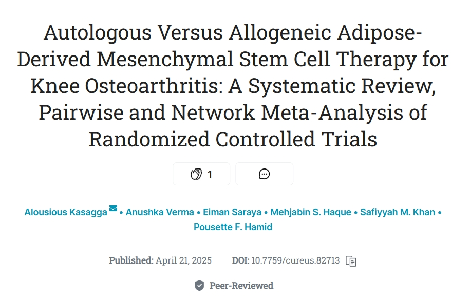 自體與同種異體脂肪間充質(zhì)干細胞治療膝骨關(guān)節(jié)炎：隨機對照試驗的系統(tǒng)評價、成對和網(wǎng)絡薈萃分析