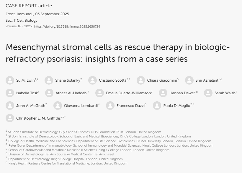 間充質干細胞作為生物制劑難治性銀屑病的挽救療法:病例系列研究的啟示 間充質干細胞作為生物制劑難治性銀屑病的挽救療法:病例系列研究的啟示