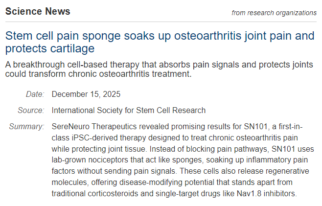 干細胞止痛海綿可吸收骨關(guān)節(jié)炎關(guān)節(jié)疼痛并保護軟骨