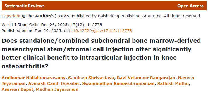 對于膝骨關(guān)節(jié)炎，單獨或聯(lián)合軟骨下骨髓間充質(zhì)干細胞/基質(zhì)細胞注射是否比關(guān)節(jié)內(nèi)注射具有顯著更好的臨床療效？