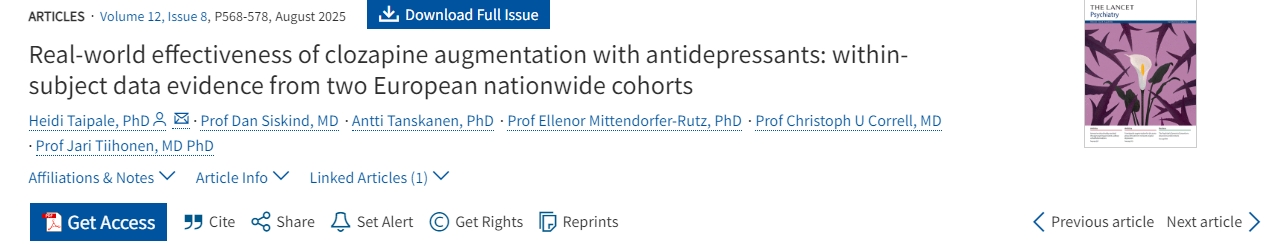氯氮平聯(lián)合抗抑郁藥治療的真實(shí)世界效果：來自兩個(gè)歐洲全國(guó)隊(duì)列的受試者內(nèi)數(shù)據(jù)證據(jù)