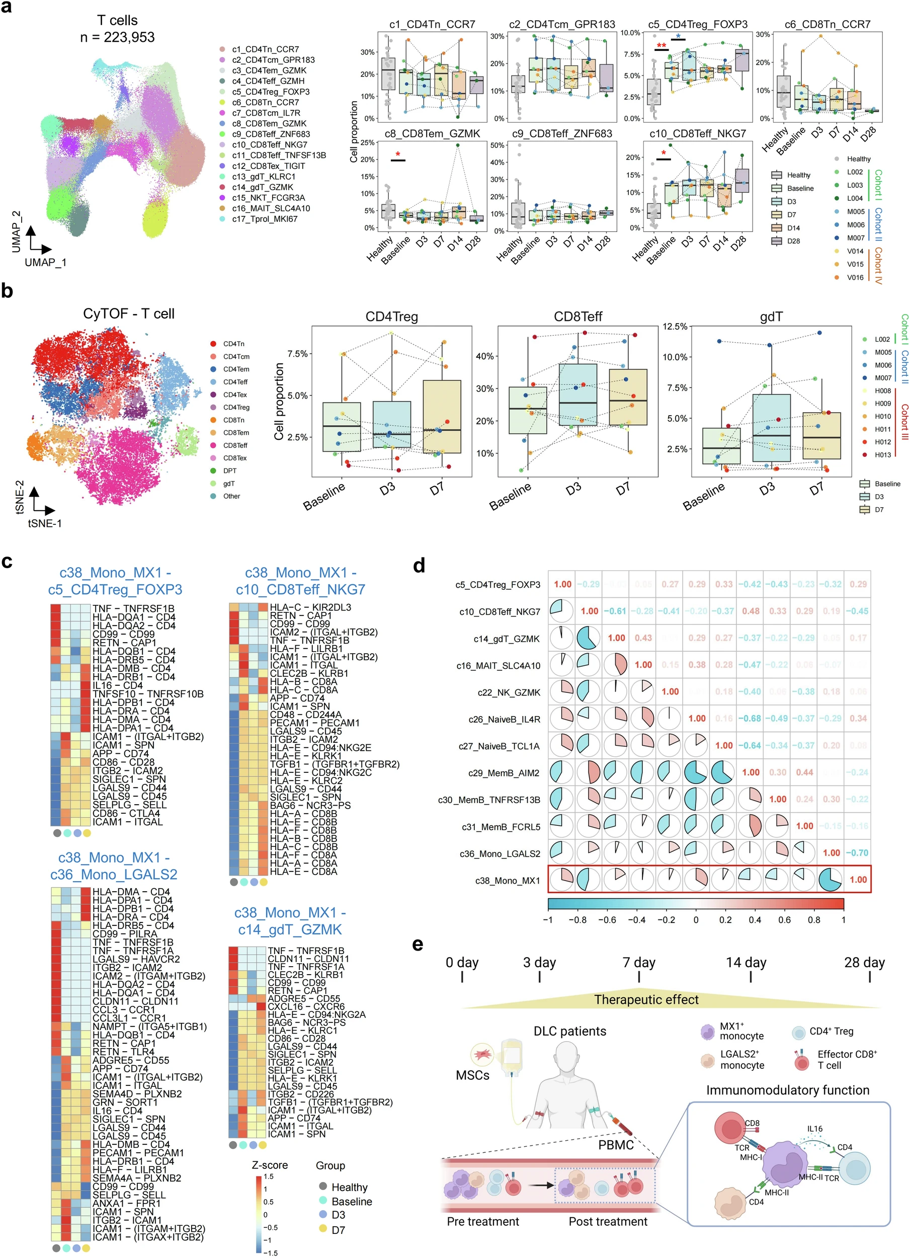 圖4：MSC治療下DLC患者中其他免疫細(xì)胞的變化及其與單核細(xì)胞的相互作用。
