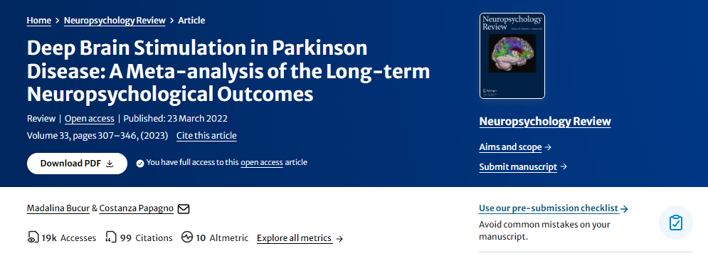 帕金森病的深部腦刺激：長期神經心理學結果的薈萃分析