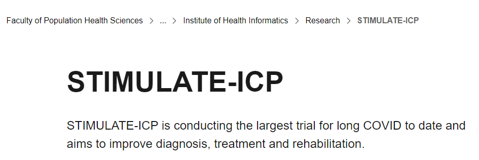 STIMULATE-ICP 正在進行迄今為止規模最大的新冠后遺癥試驗，旨在改善診斷、治療和康復