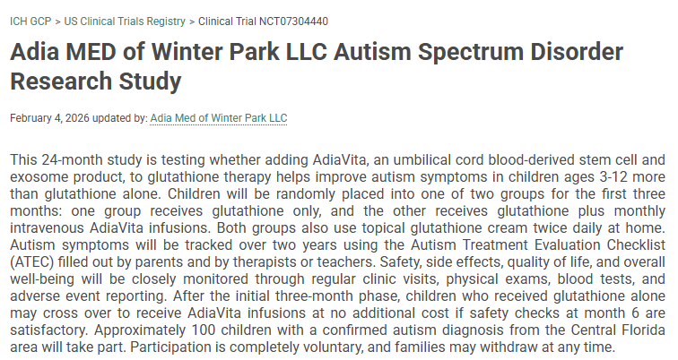 溫特帕克有限責任公司（Adia MED）自閉癥譜系障礙研究項目